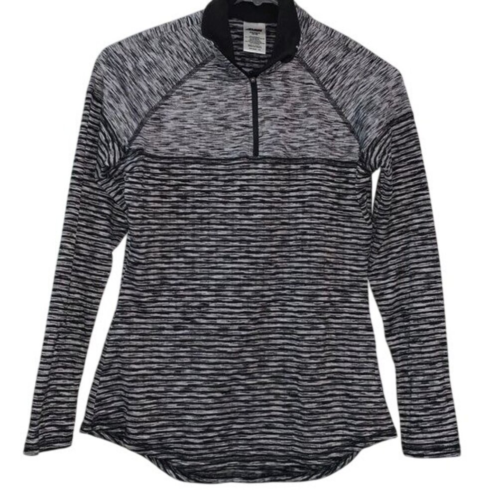 Avia Womens XS Black & Gray Striped 1/4 Zip Pullover